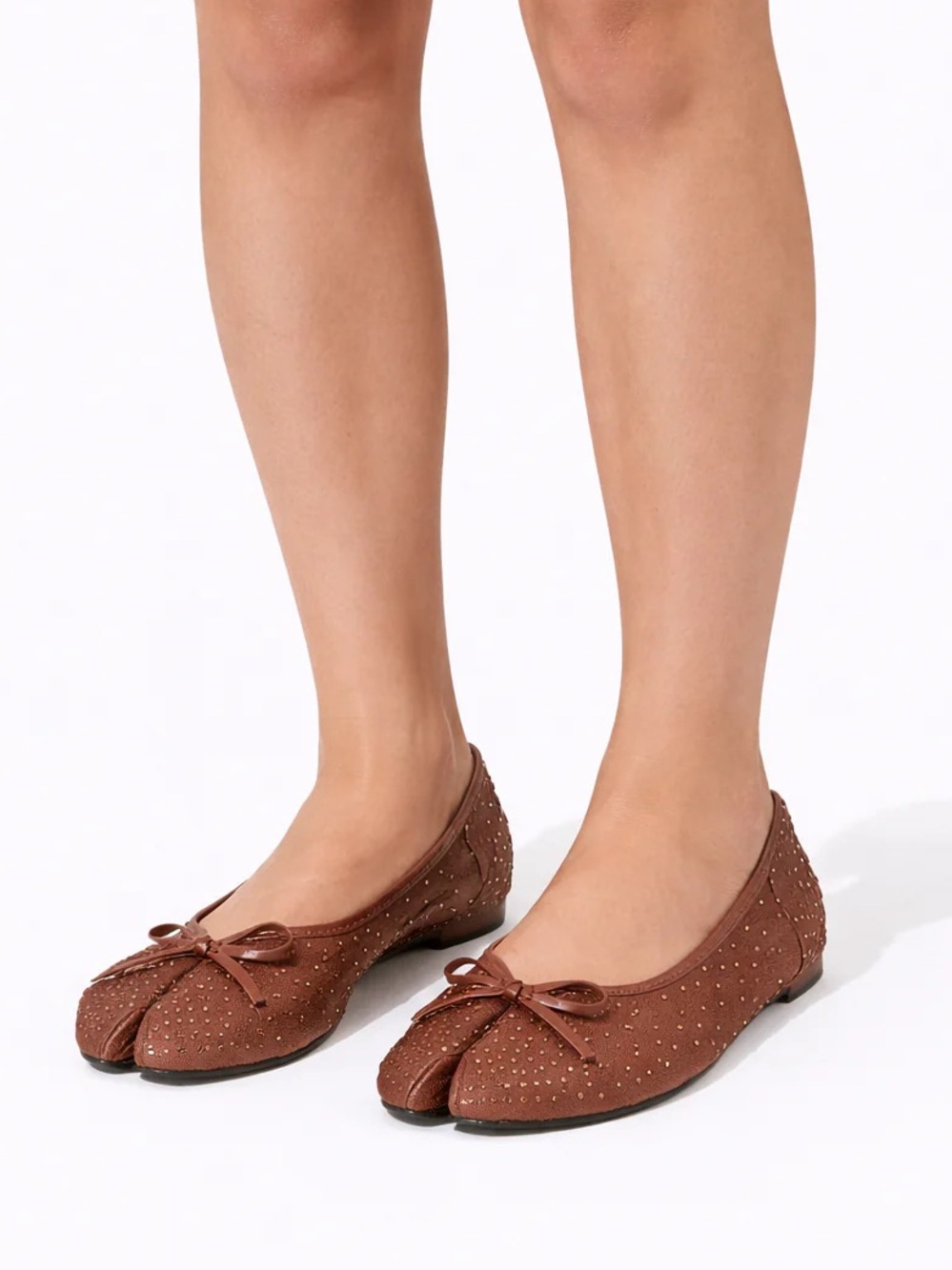 Brown Rhinestone Split Toe Ballet Shoe - Picture 2 of 4